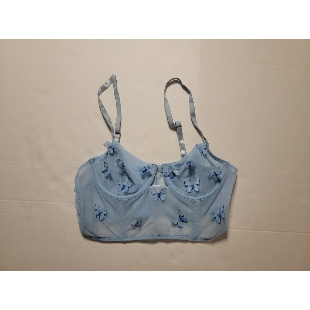 Tic Toc Powder Blue Butterfly Strap Bralette  Size M NWOT